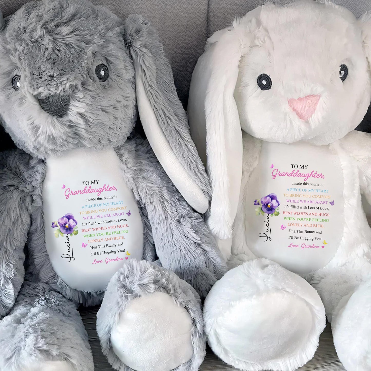 TO MY Granddaughter, Hug This Bunny And I'll Be Hugging You, Bunny And Flowers