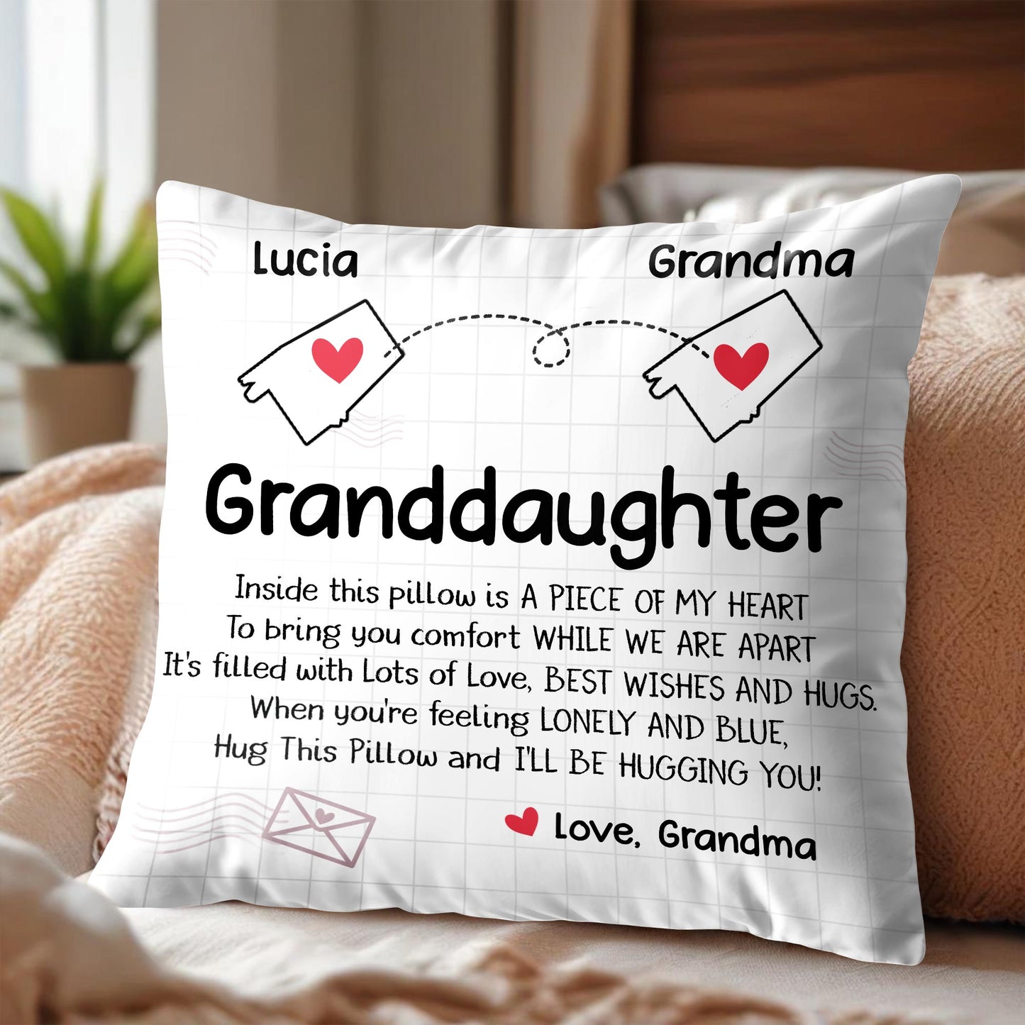Inside This Pillow Is A Piece Of My Heart, Heart And Envelopes - Personalized Custom Pillow, Insert Included - GDT287_PLW