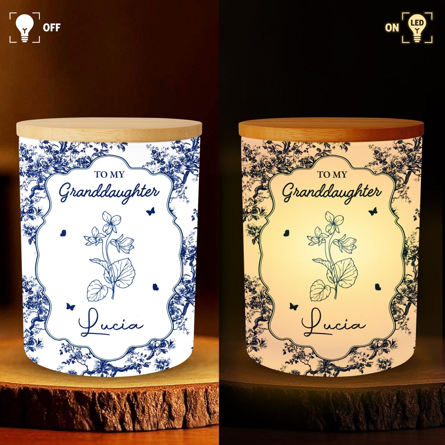 To My Granddaughter, Who Stole My Heart, Flowers And Butterflies - Personalized Custom Glass Jar With LED - GDT297_LEJAR