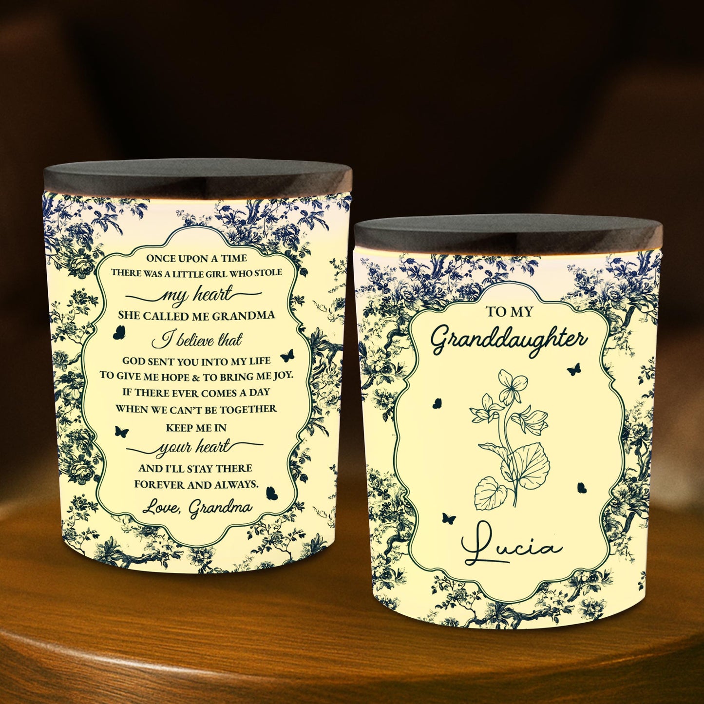 To My Granddaughter, Who Stole My Heart, Flowers And Butterflies - Personalized Custom Glass Jar With LED - GDT297_LEJAR