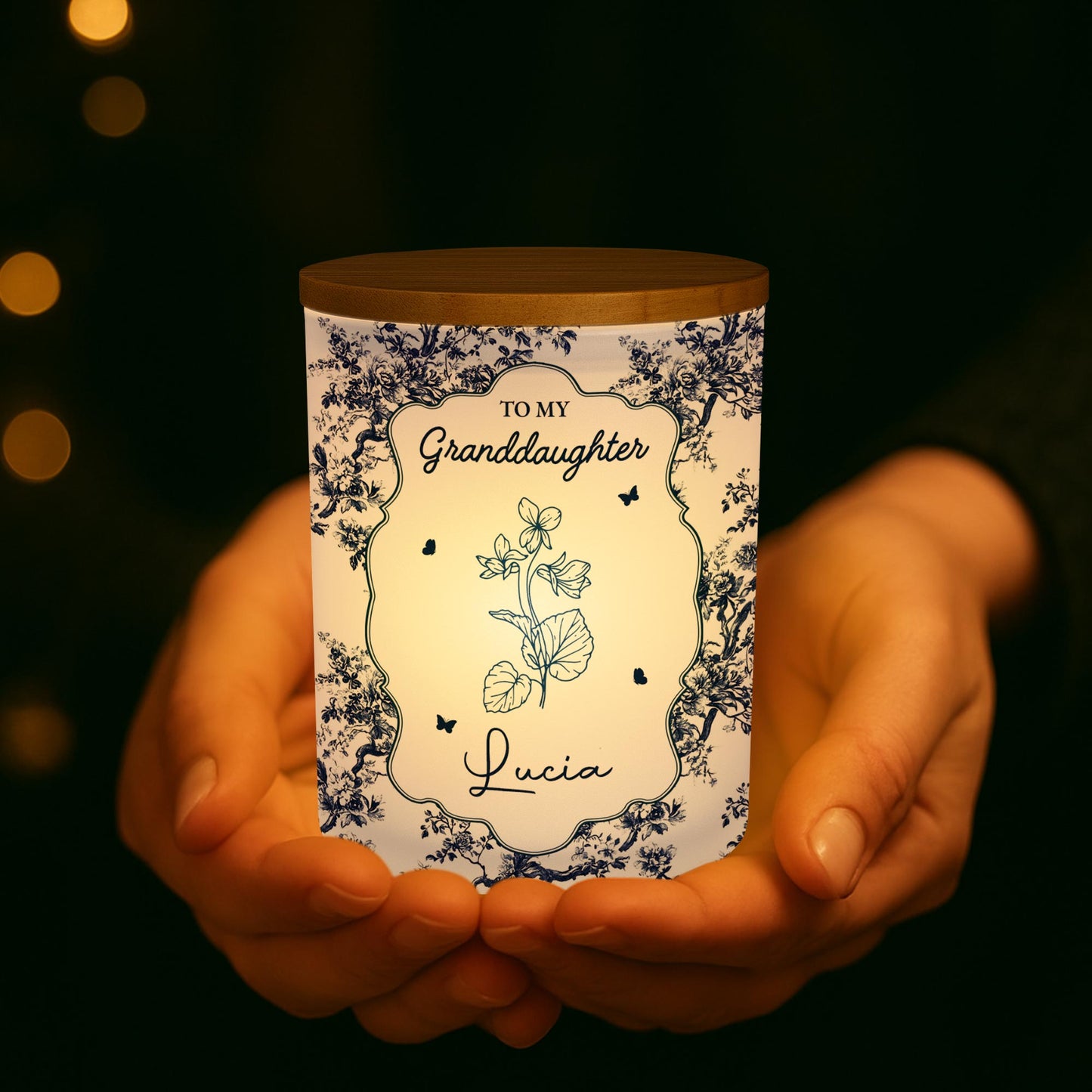 To My Granddaughter, Who Stole My Heart, Flowers And Butterflies - Personalized Custom Glass Jar With LED - GDT297_LEJAR