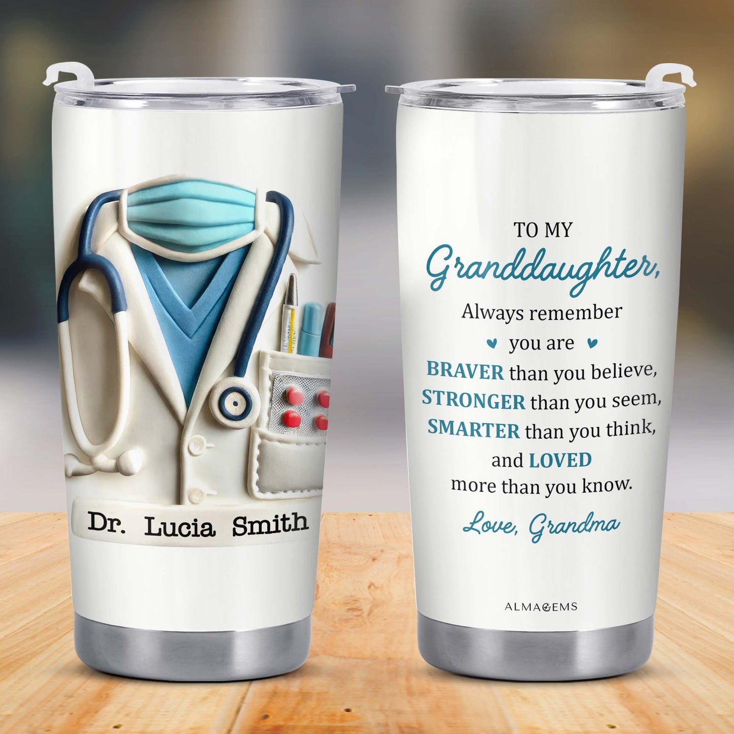 To My Granddaughter, Always remember you are BRAVER than you believe, Medical Scrubs and Stethoscope