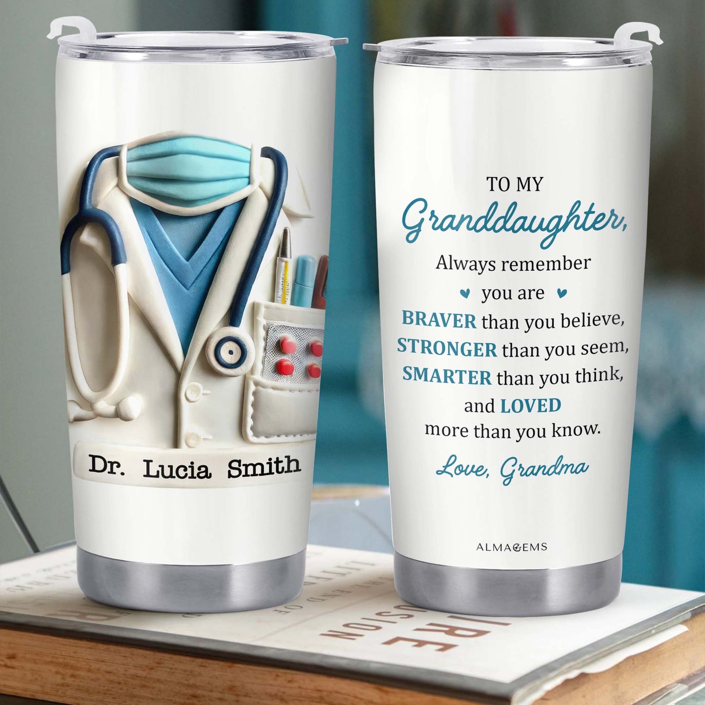 To My Granddaughter, Always remember you are BRAVER than you believe, Medical Scrubs and Stethoscope