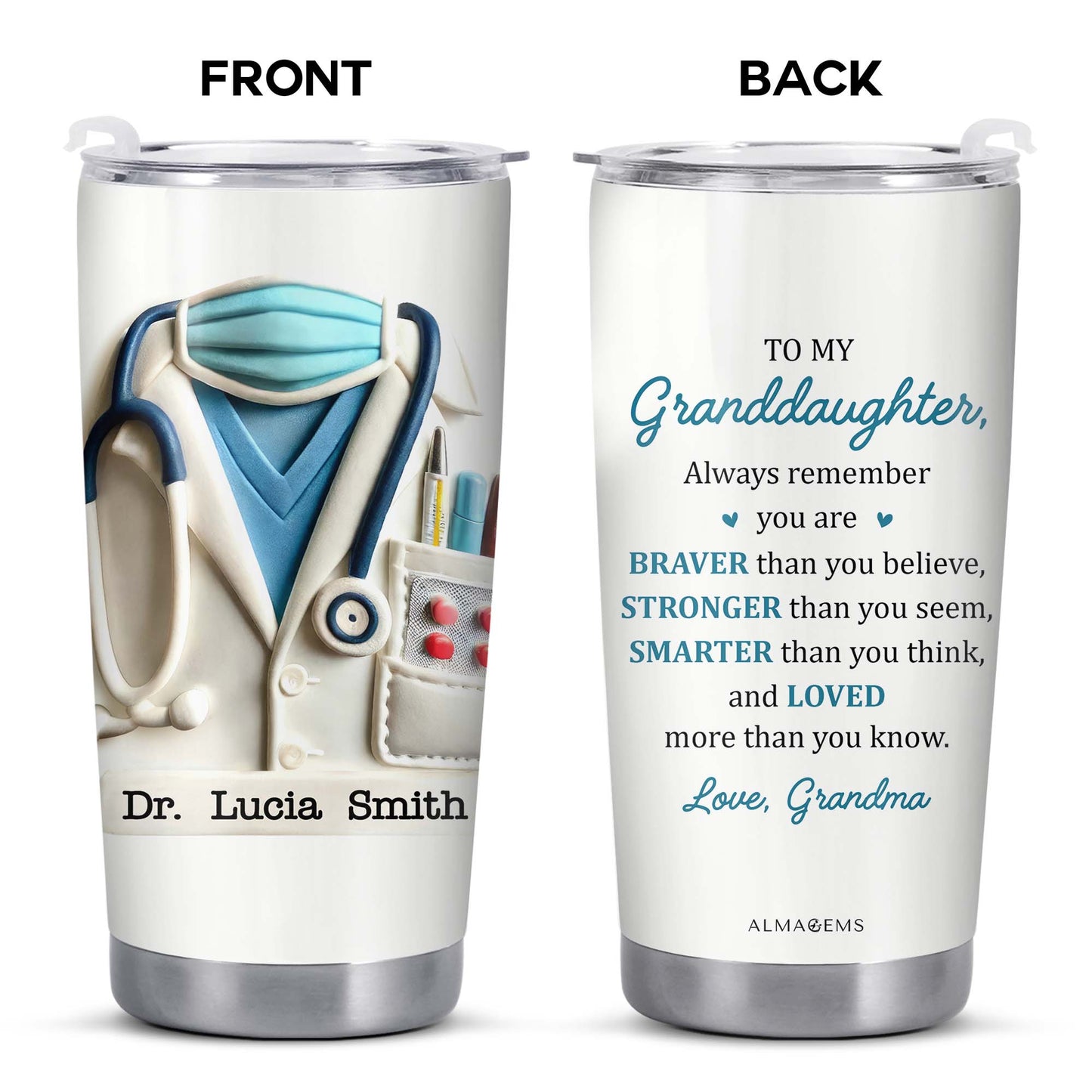 To My Granddaughter, Always remember you are BRAVER than you believe, Medical Scrubs and Stethoscope