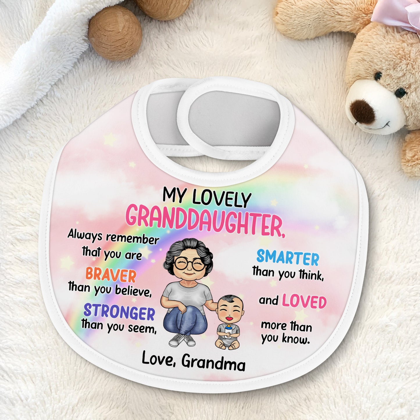My Lovely Granddaughter, Always Remember That You Are Braver, Cartoon Grandmother and Rainbow