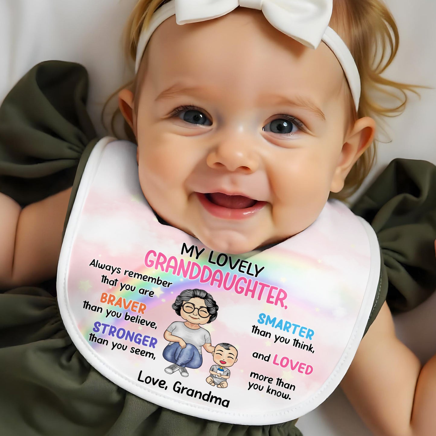 My Lovely Granddaughter, Always Remember That You Are Braver, Cartoon Grandmother and Rainbow