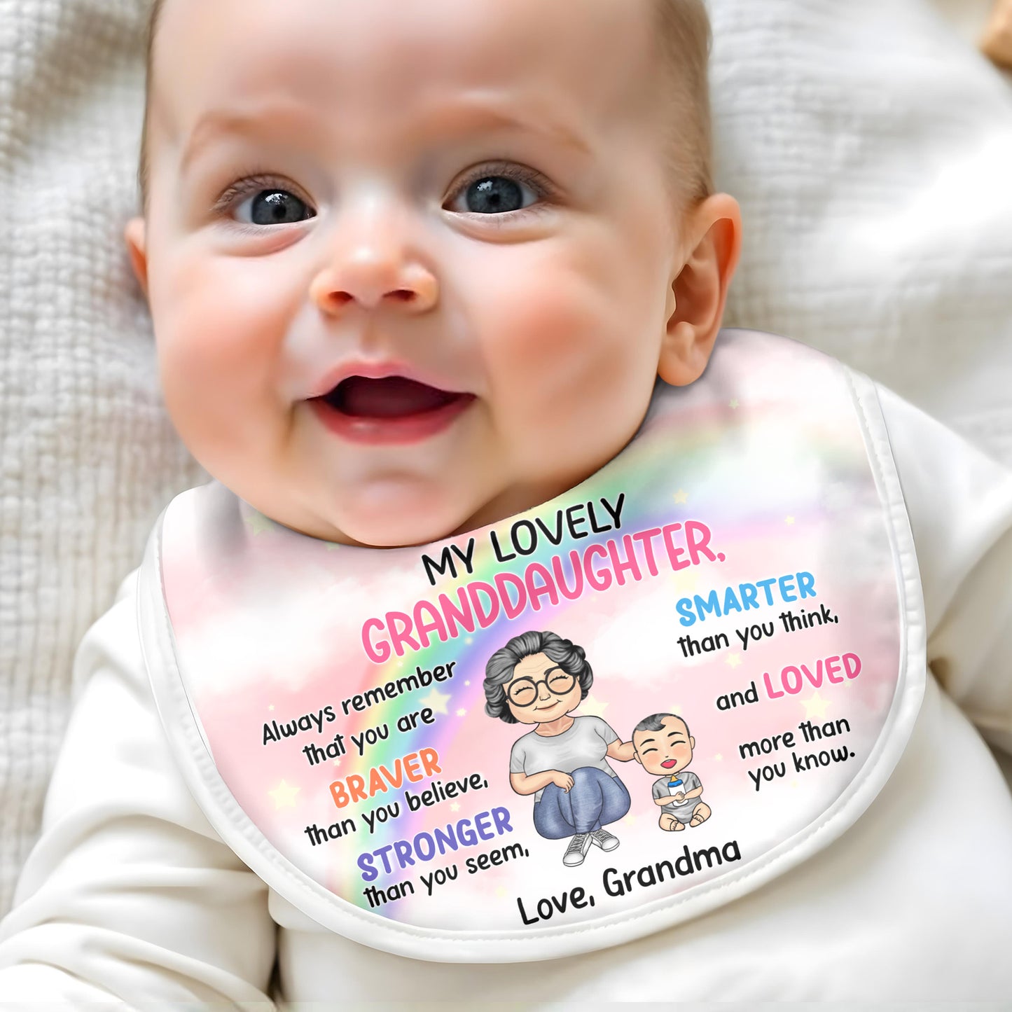 My Lovely Granddaughter, Always Remember That You Are Braver, Cartoon Grandmother and Rainbow
