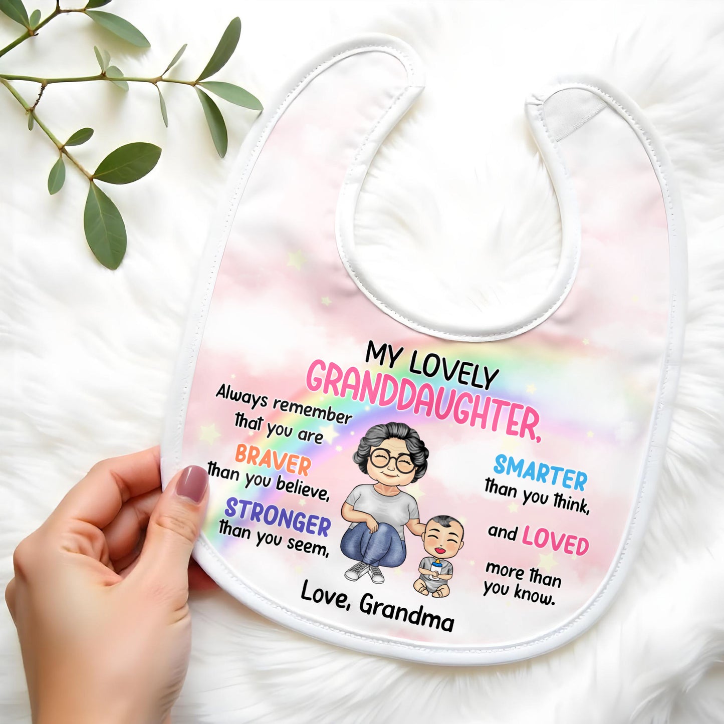 My Lovely Granddaughter, Always Remember That You Are Braver, Cartoon Grandmother and Rainbow