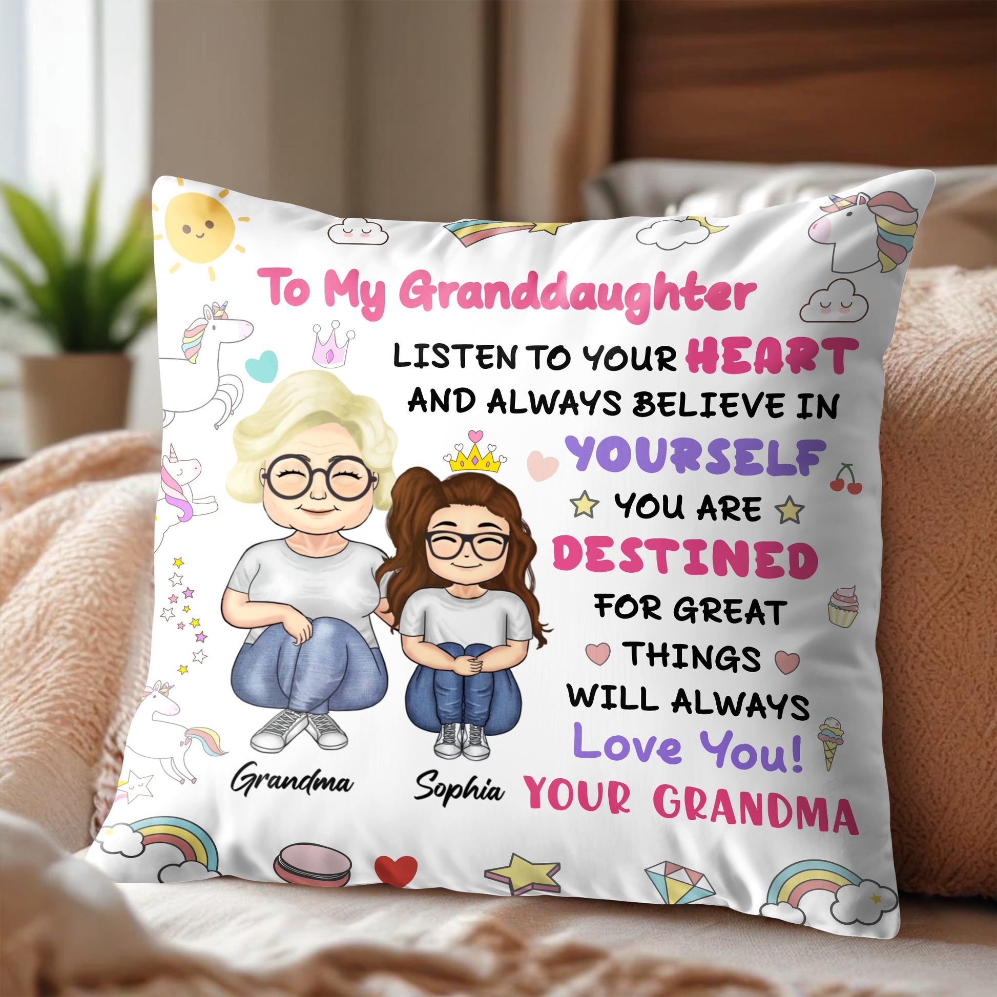 To My Granddaughter, Believe In Yourself, Unicorn And Rainbow