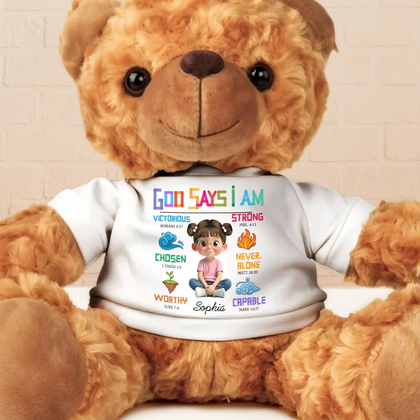 God Says I am Victorious, Strong, Teddy Bear With Religious Words