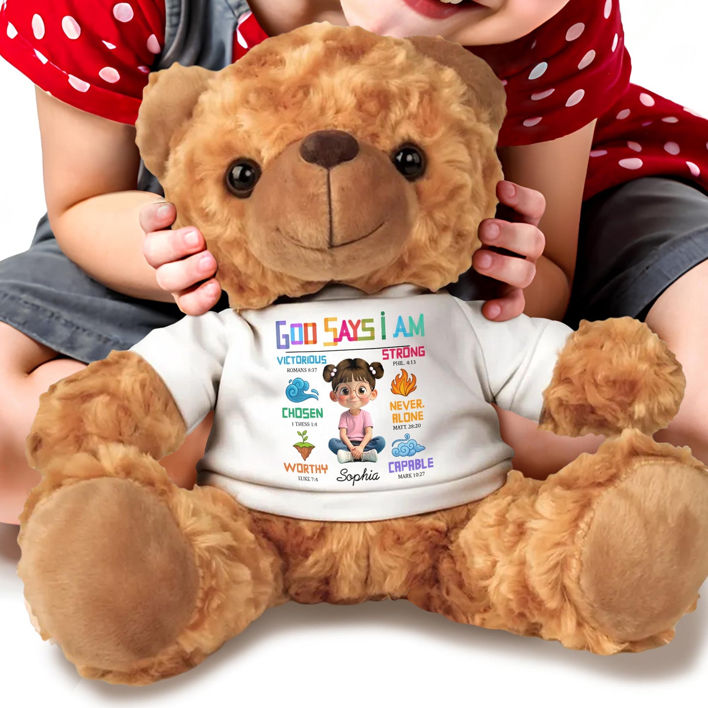 God Says I am Victorious, Strong, Teddy Bear With Religious Words