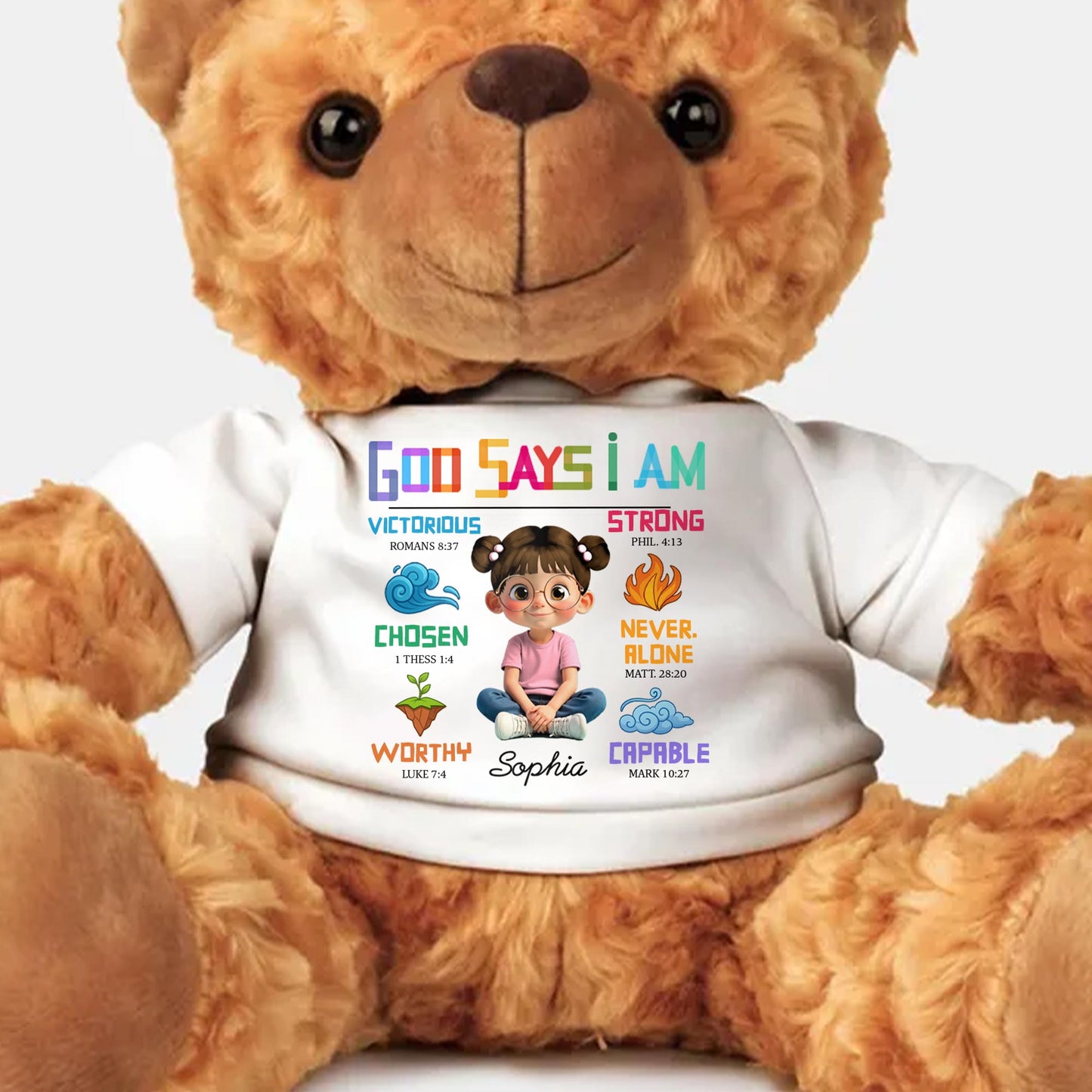 God Says I am Victorious, Strong, Teddy Bear With Religious Words