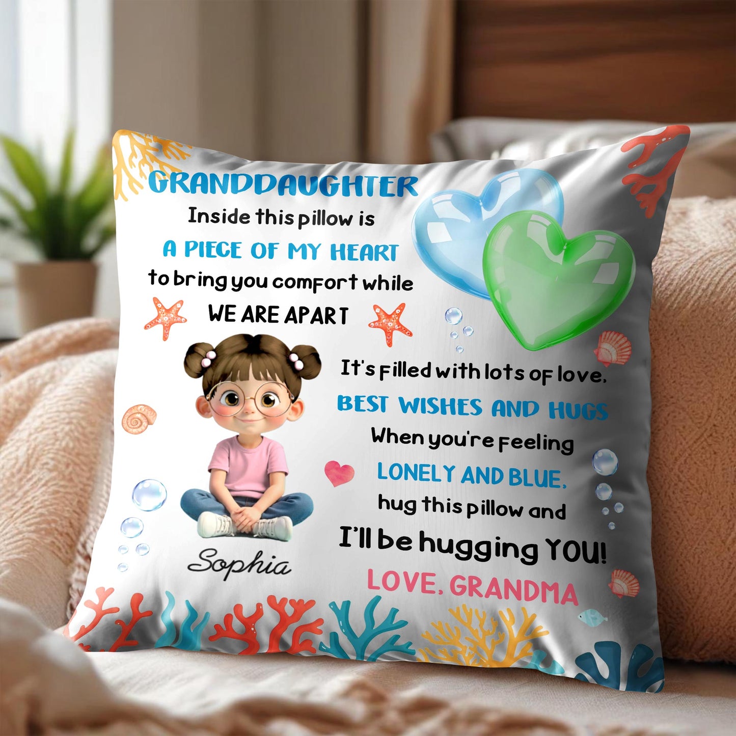 Inside This Pillow Is A Piece of My Heart, Heart, Girl, Coral