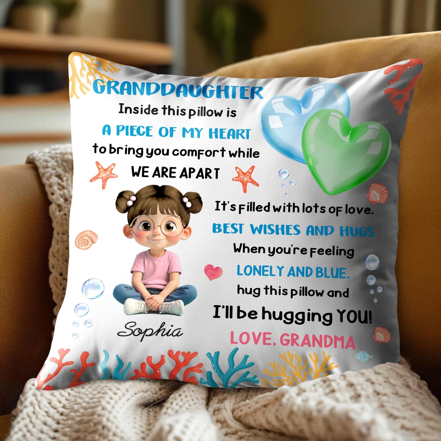 Inside This Pillow Is A Piece of My Heart, Heart, Girl, Coral