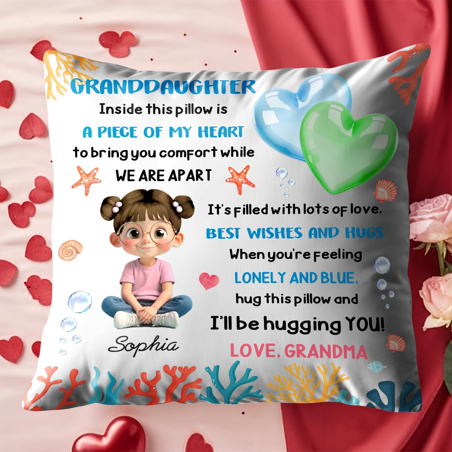 Inside This Pillow Is A Piece of My Heart, Heart, Girl, Coral