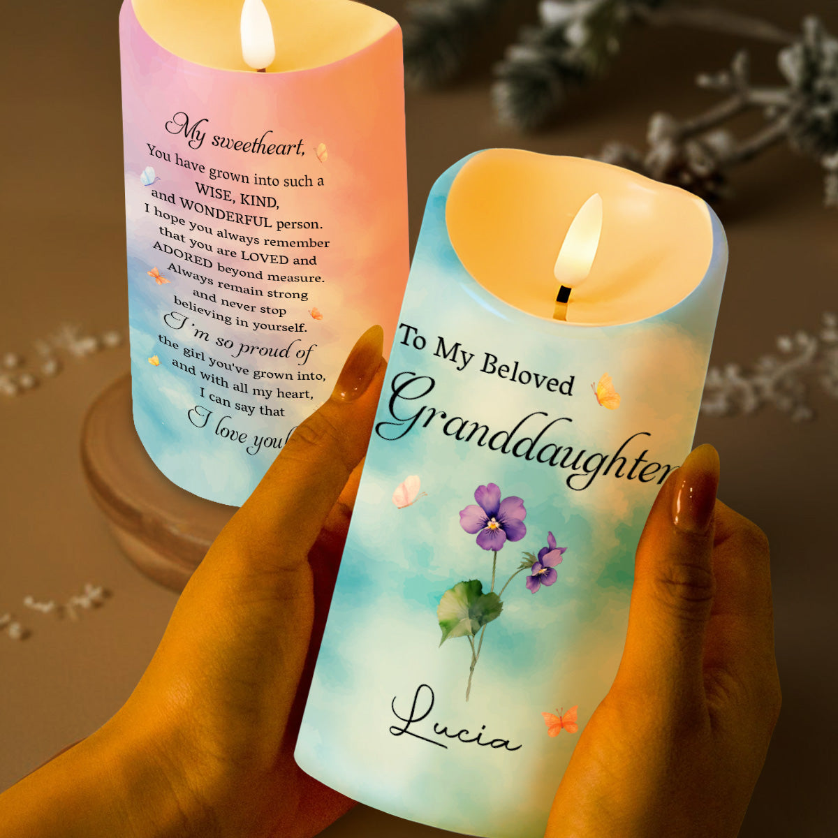 To My Beloved Granddaughter, Celebrate With Love And Flowers - Personalized Custom LED Candle - GDT319_LECA
