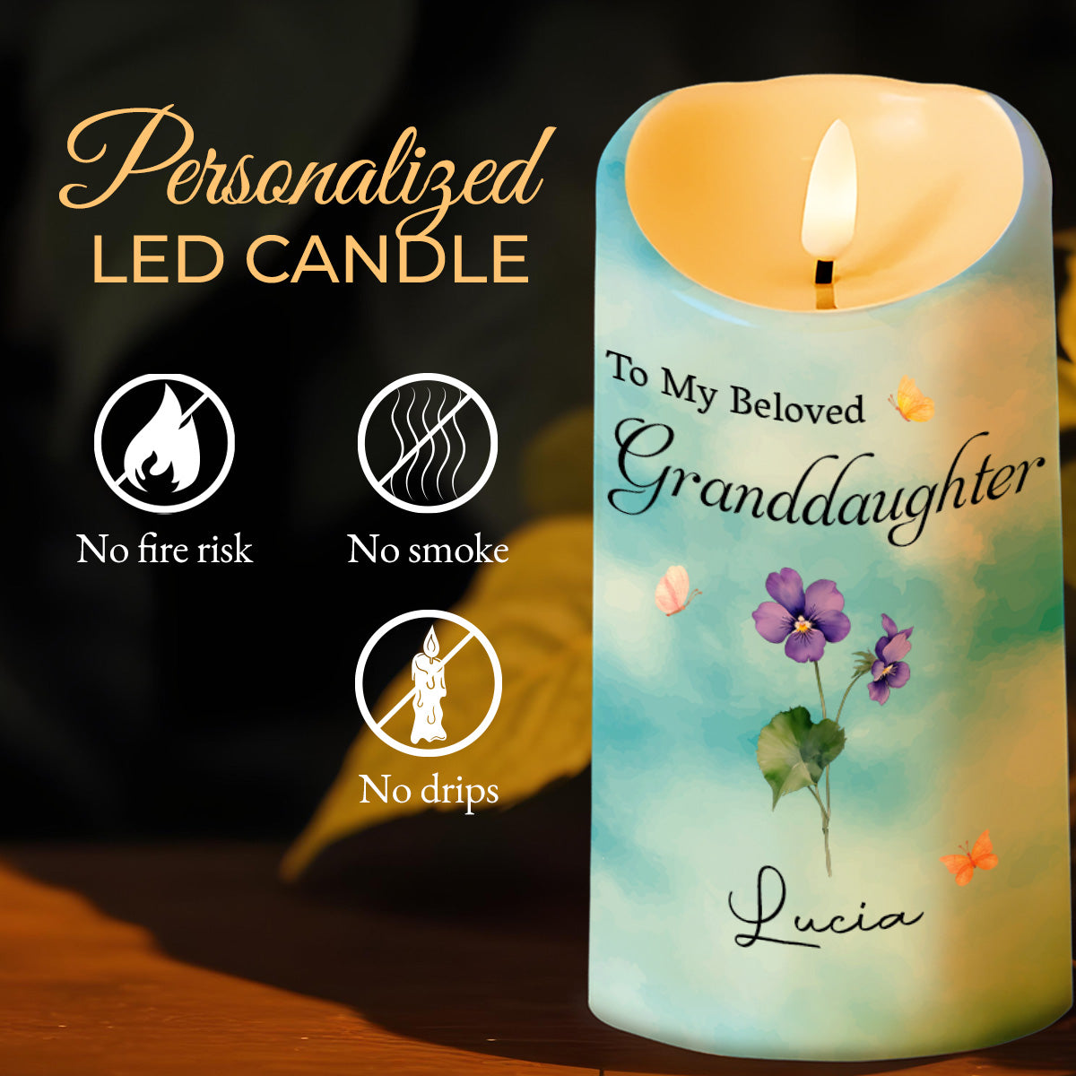 To My Beloved Granddaughter, Celebrate With Love And Flowers - Personalized Custom LED Candle - GDT319_LECA
