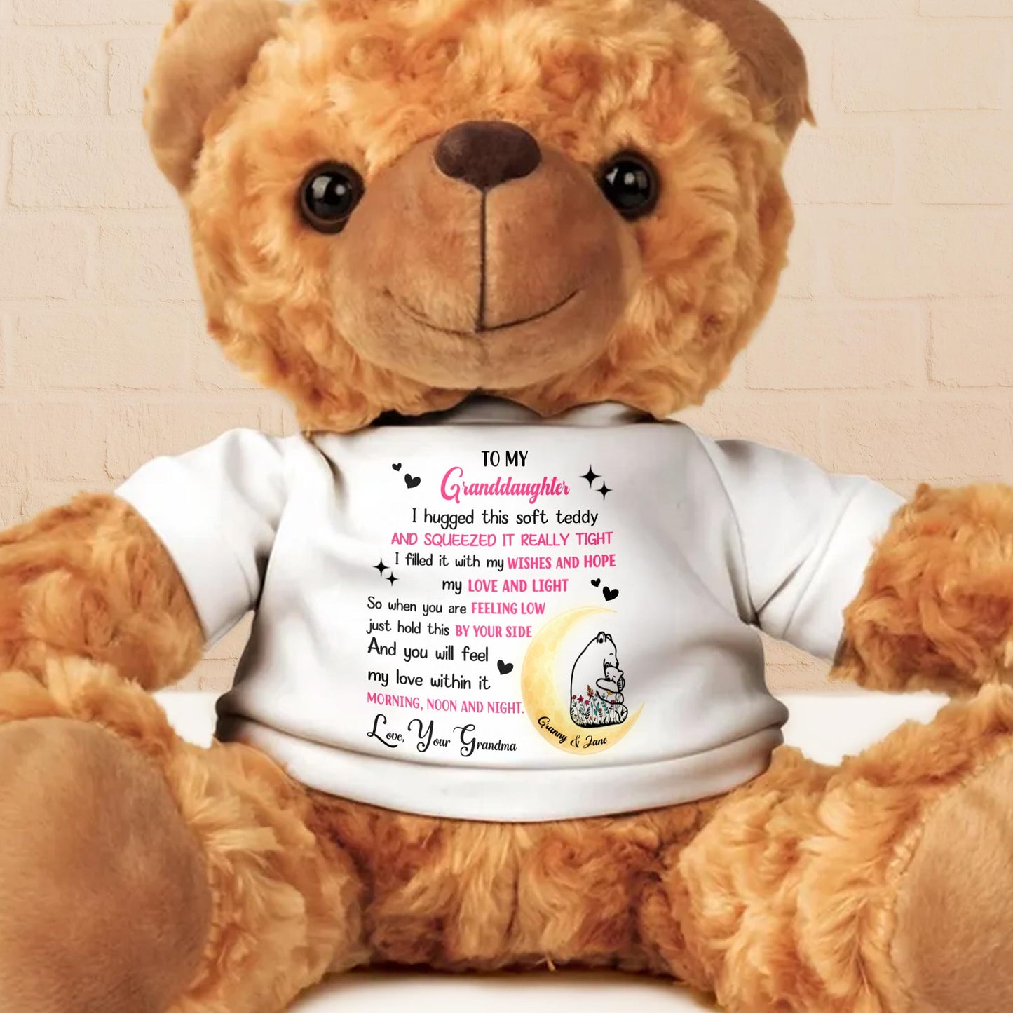 To My Granddaughter, I Hugged This Soft Teddy - Personalized Custom Cuddle Bear - GDT320_TED