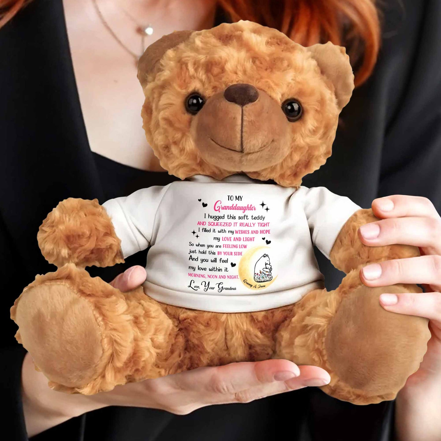 To My Granddaughter, I Hugged This Soft Teddy - Personalized Custom Cuddle Bear - GDT320_TED