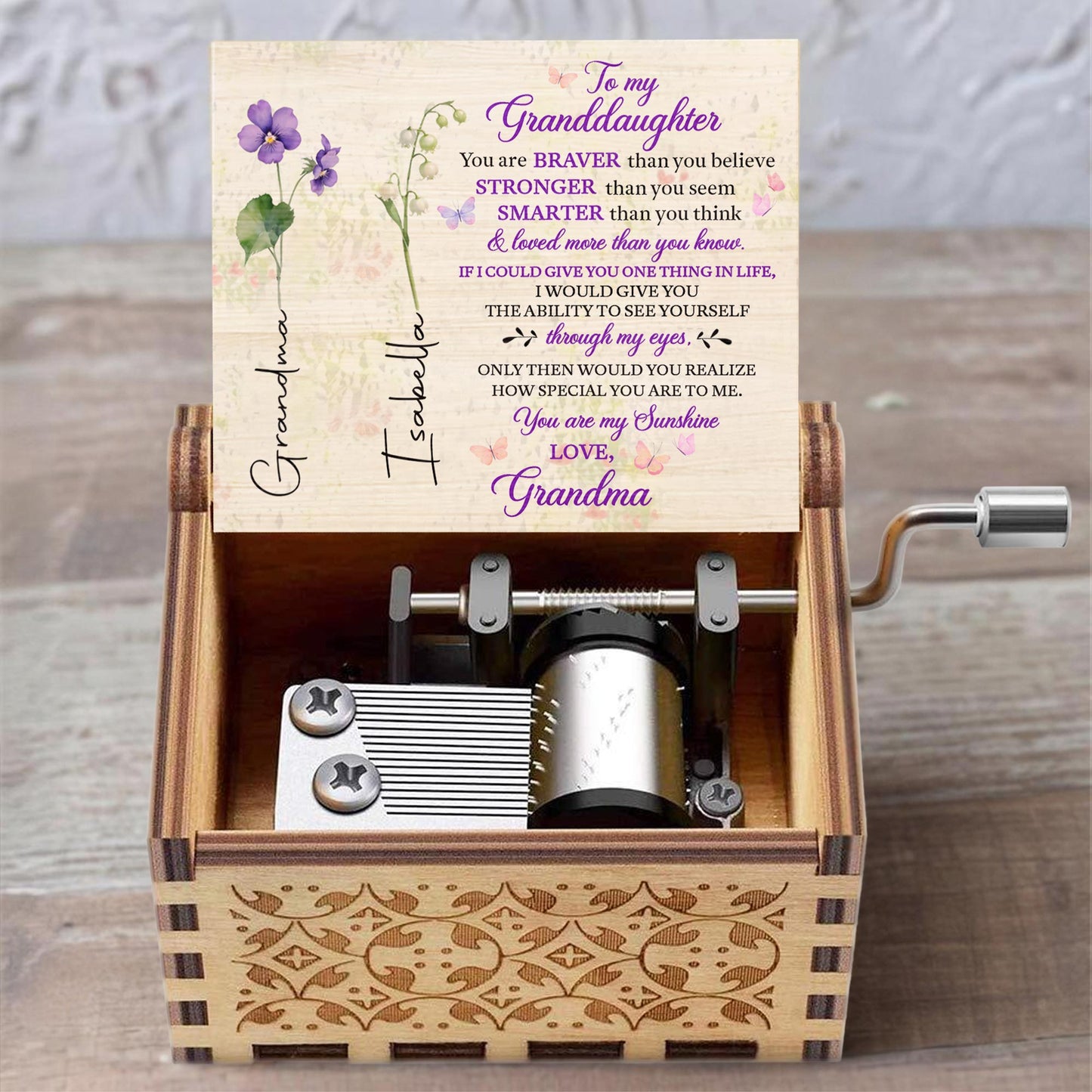 To My Granddaughter, You Are My Sunshine With Flowers - Custom Music Box With "You Are My Sunshine" Tune - GDT323_MZB