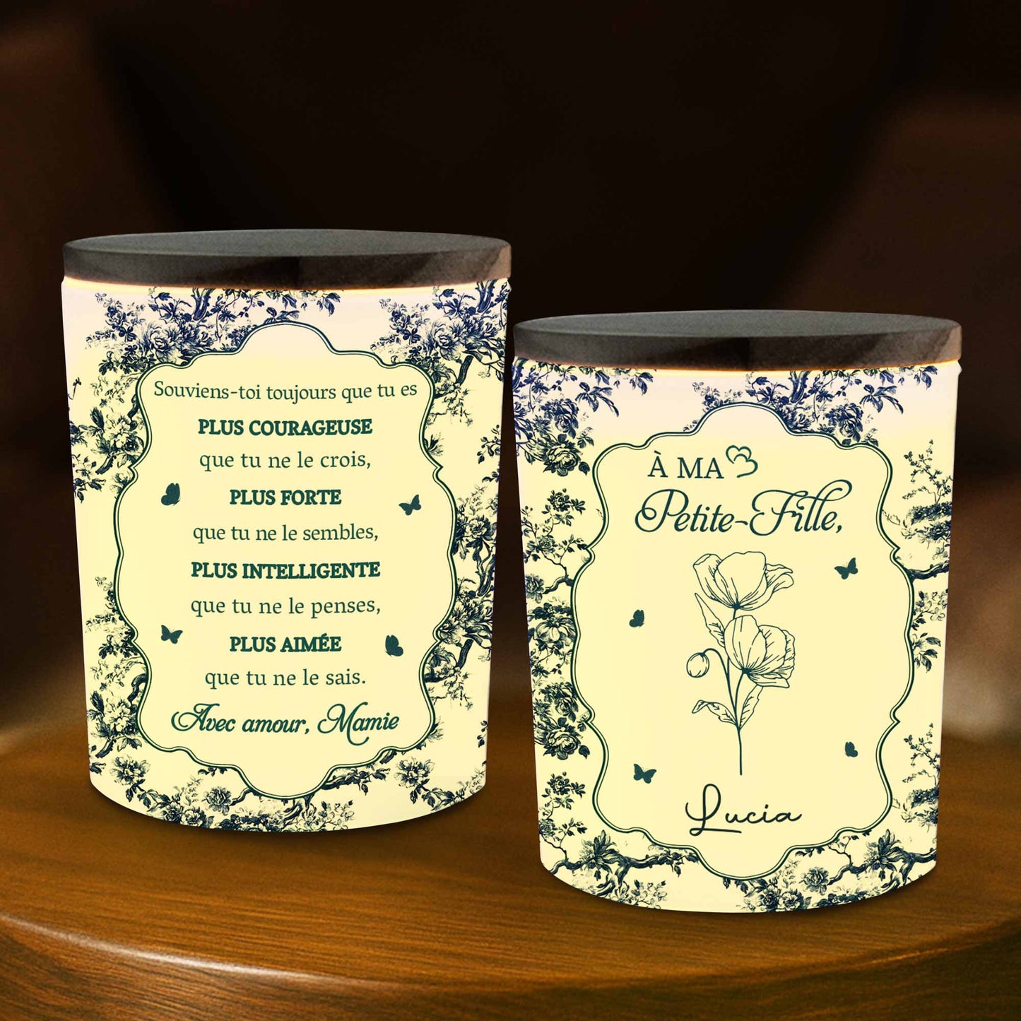 À Ma Petite-Fille, Elegant Floral Design - Personalized Custom Glass Jar With LED - GDT325_LEJAR