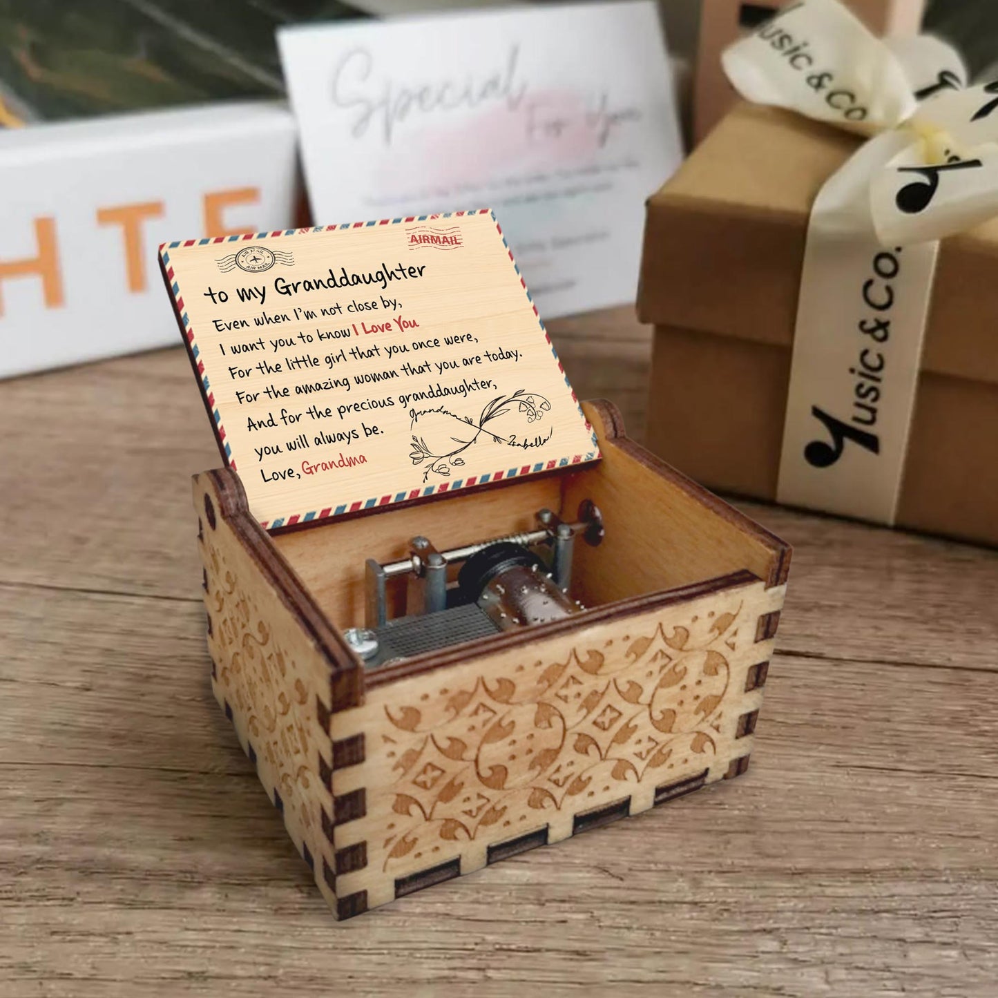 To My Granddaughter, A Timeless Love Note - Custom Music Box With "You Are My Sunshine" Tune - GDT342_MZB