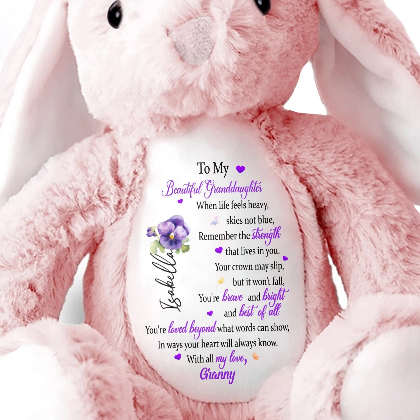 To My Beautiful Granddaughter, Hearts And Flowers - Personalized Stuffed Bunny - GDT345_BUN