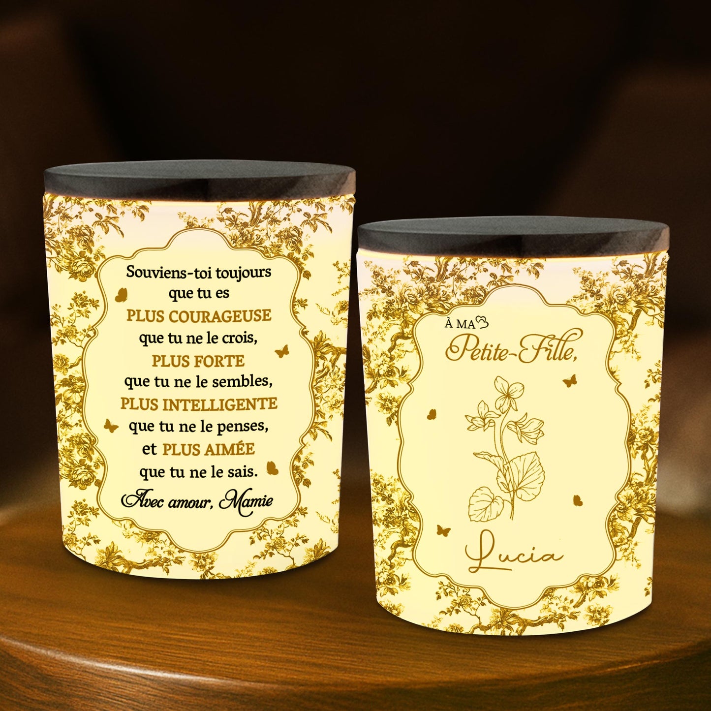Souvenez-vous toujours que vous êtes plus courageux, motif floral - Pot en verre personnalisé avec LED - GDT347_LEJAR