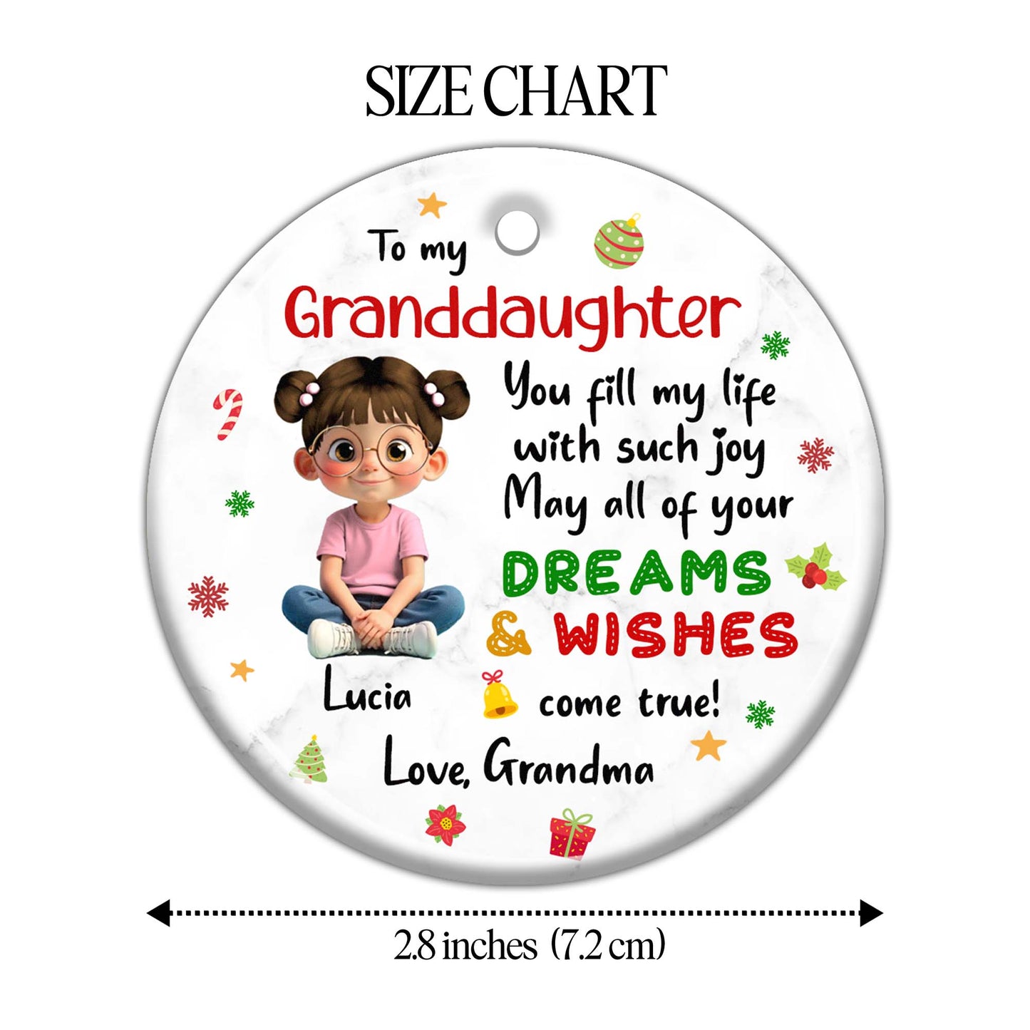To My Granddaughter, Dreams & Wishes, Little Girl Sitting Christmas Symbols
