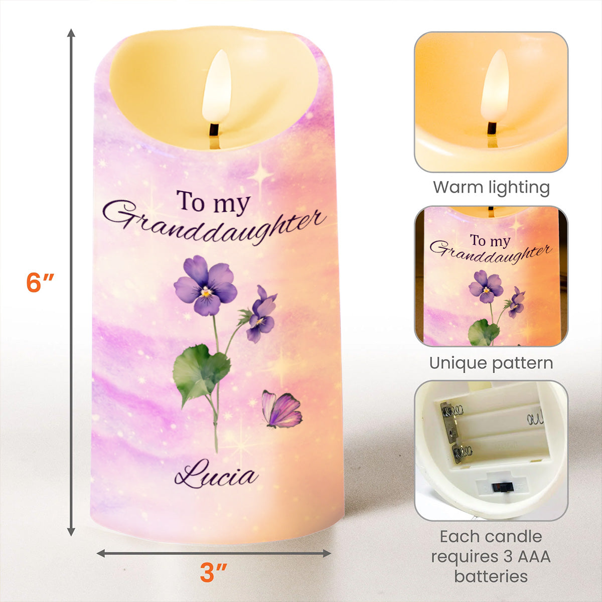 To My Granddaughter Follow Your Dreams With Flowers And Butterflies - Personalized Custom LED Candle - GDT362_LECA