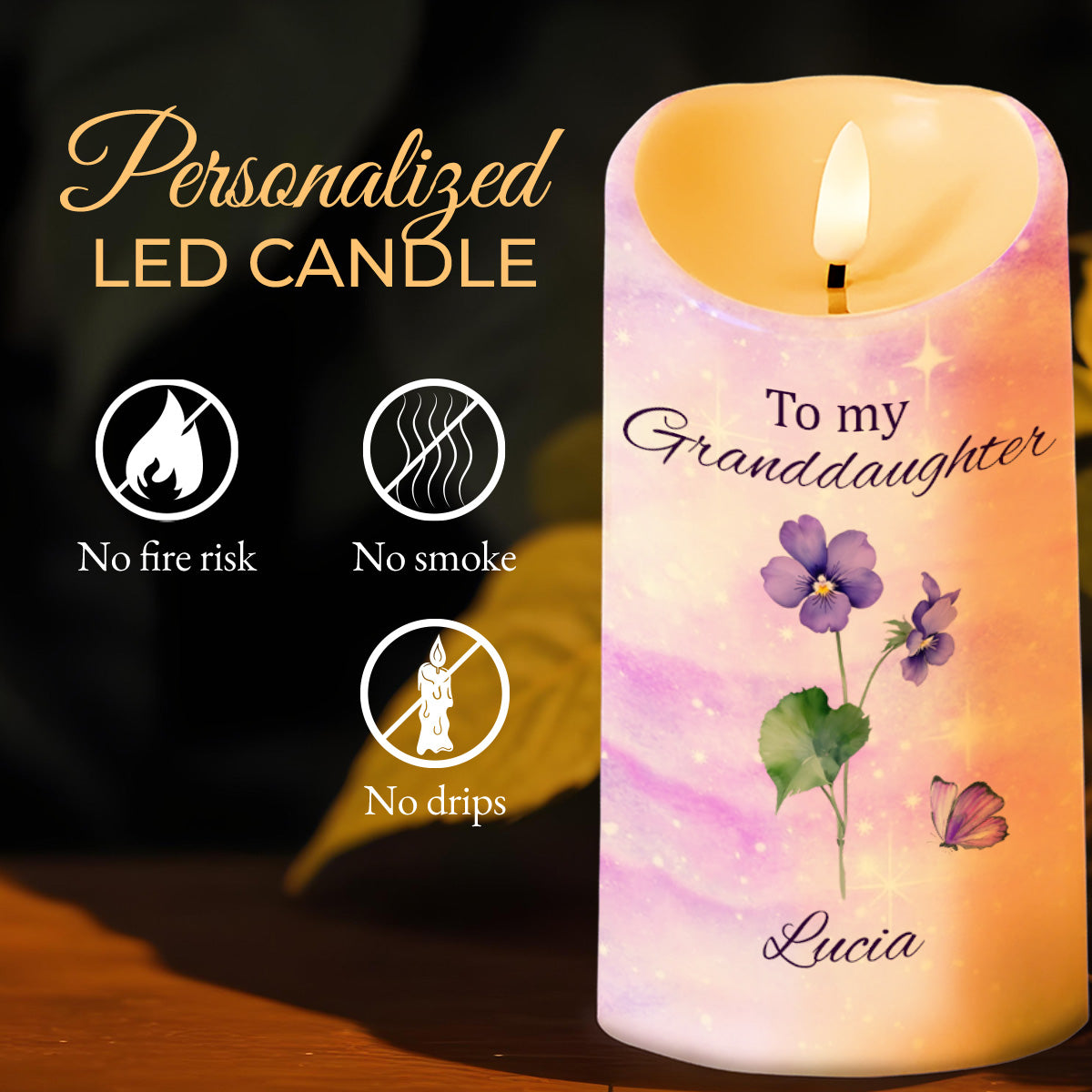 To My Granddaughter Follow Your Dreams With Flowers And Butterflies - Personalized Custom LED Candle - GDT362_LECA