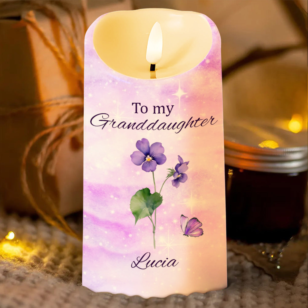 To My Granddaughter Follow Your Dreams With Flowers And Butterflies - Personalized Custom LED Candle - GDT362_LECA