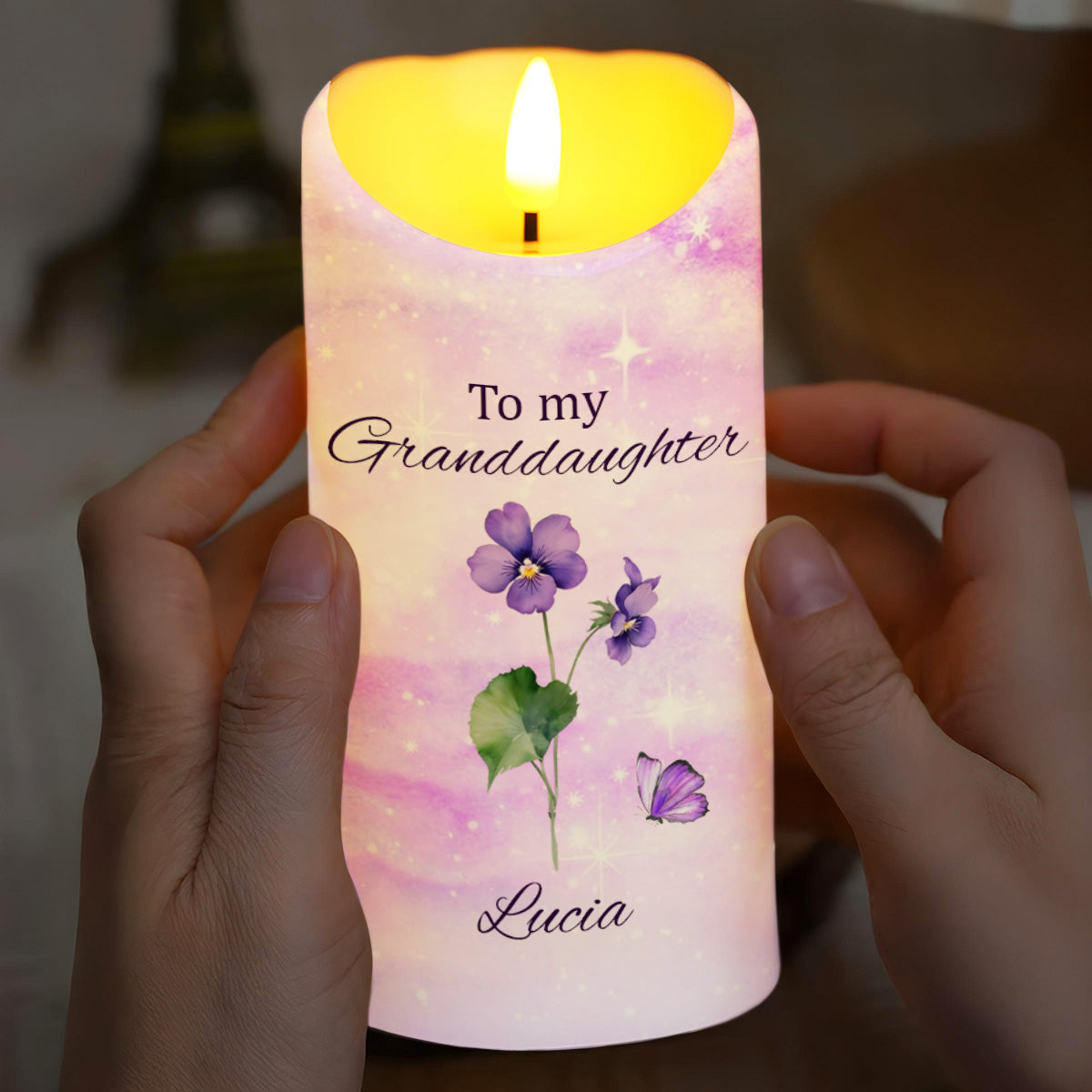 To My Granddaughter Follow Your Dreams With Flowers And Butterflies - Personalized Custom LED Candle - GDT362_LECA