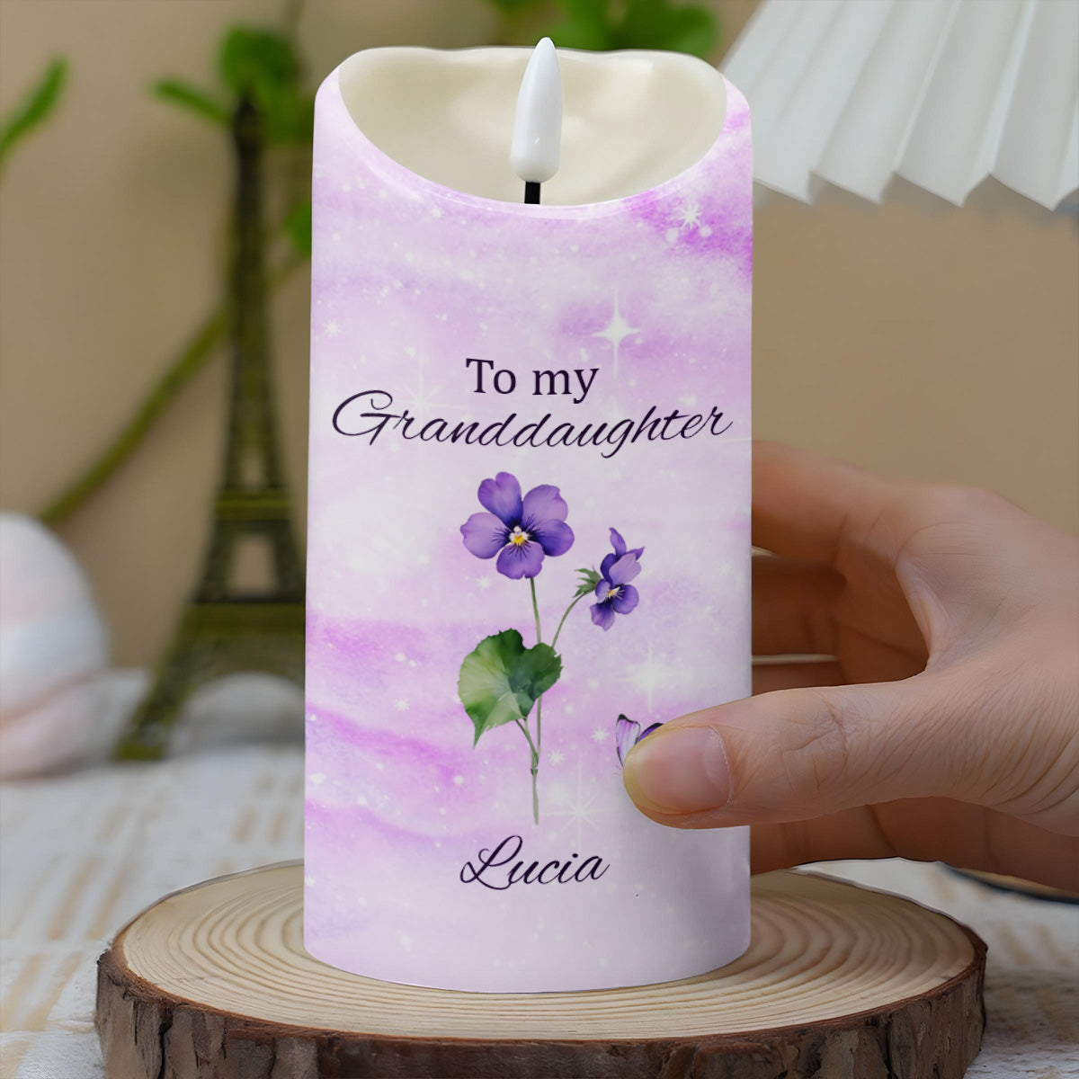 To My Granddaughter Follow Your Dreams With Flowers And Butterflies - Personalized Custom LED Candle - GDT362_LECA