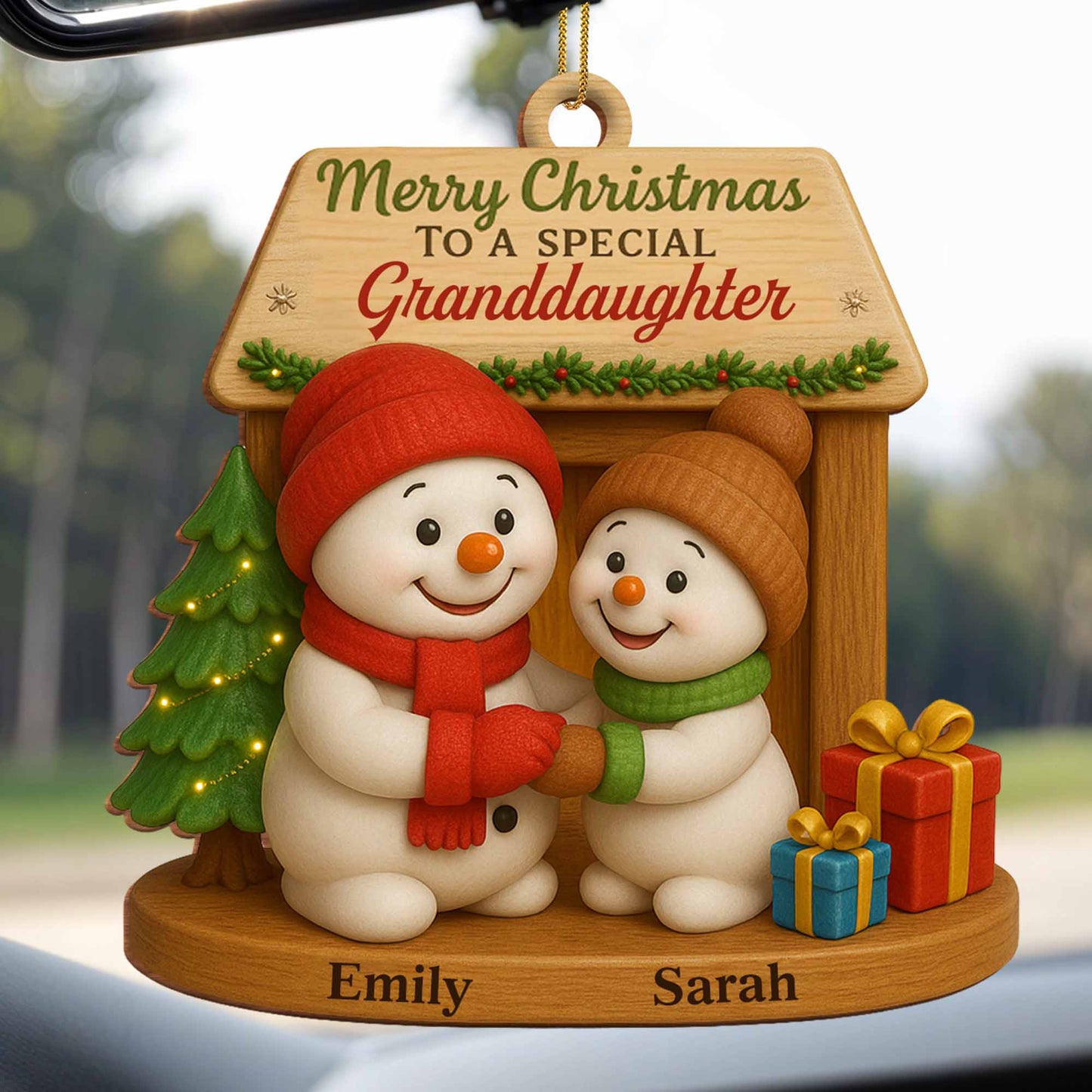 Merry Christmas To A Special, Snowmen And Christmas Tree - Personalized Custom Wood Ornament, Custom Shaped - GDT362_WDO