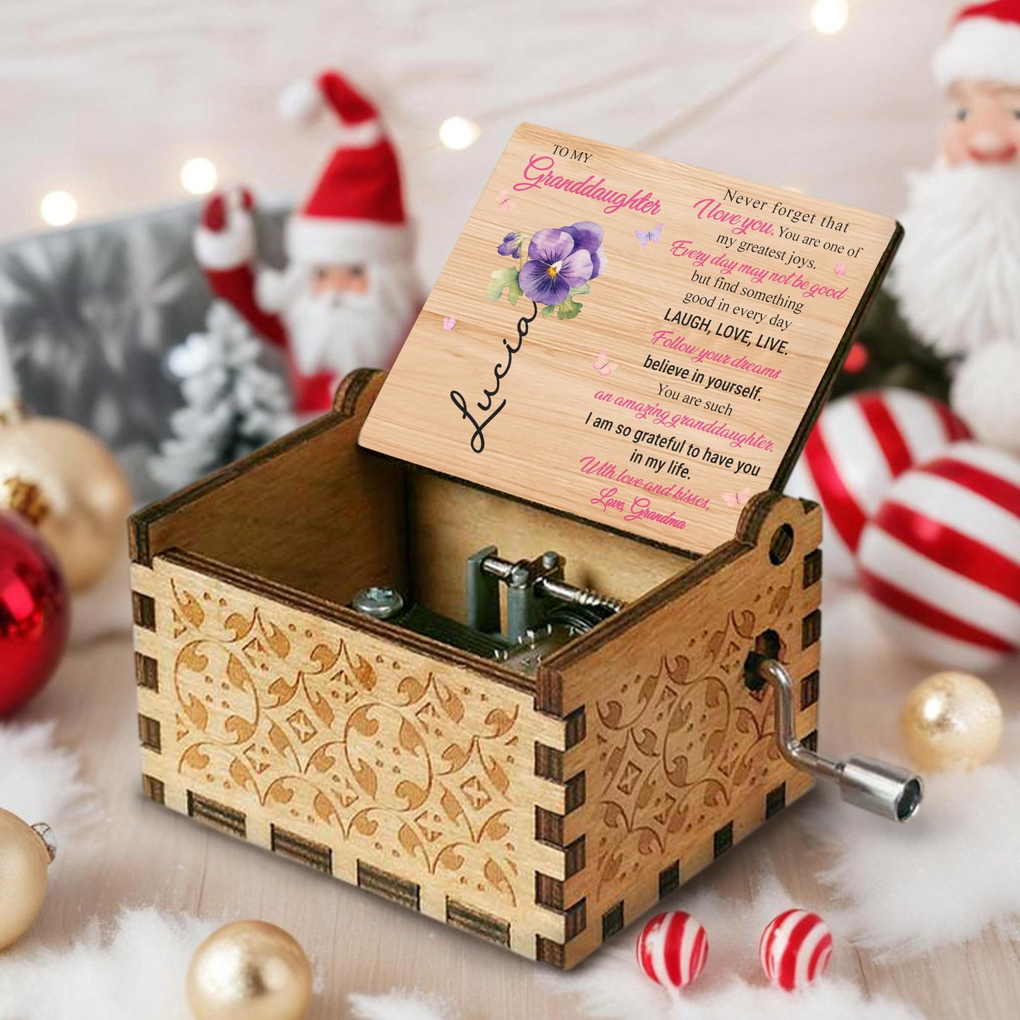 To My Granddaughter, Believe In Yourself, Flowers And Butterflies - Custom Music Box With "You Are My Sunshine" Tune - GDT366_MZB