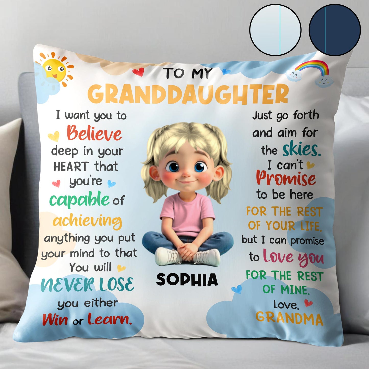 To My Granddaughter, Believe In Your Heart, Girl With Hearts And Rainbow