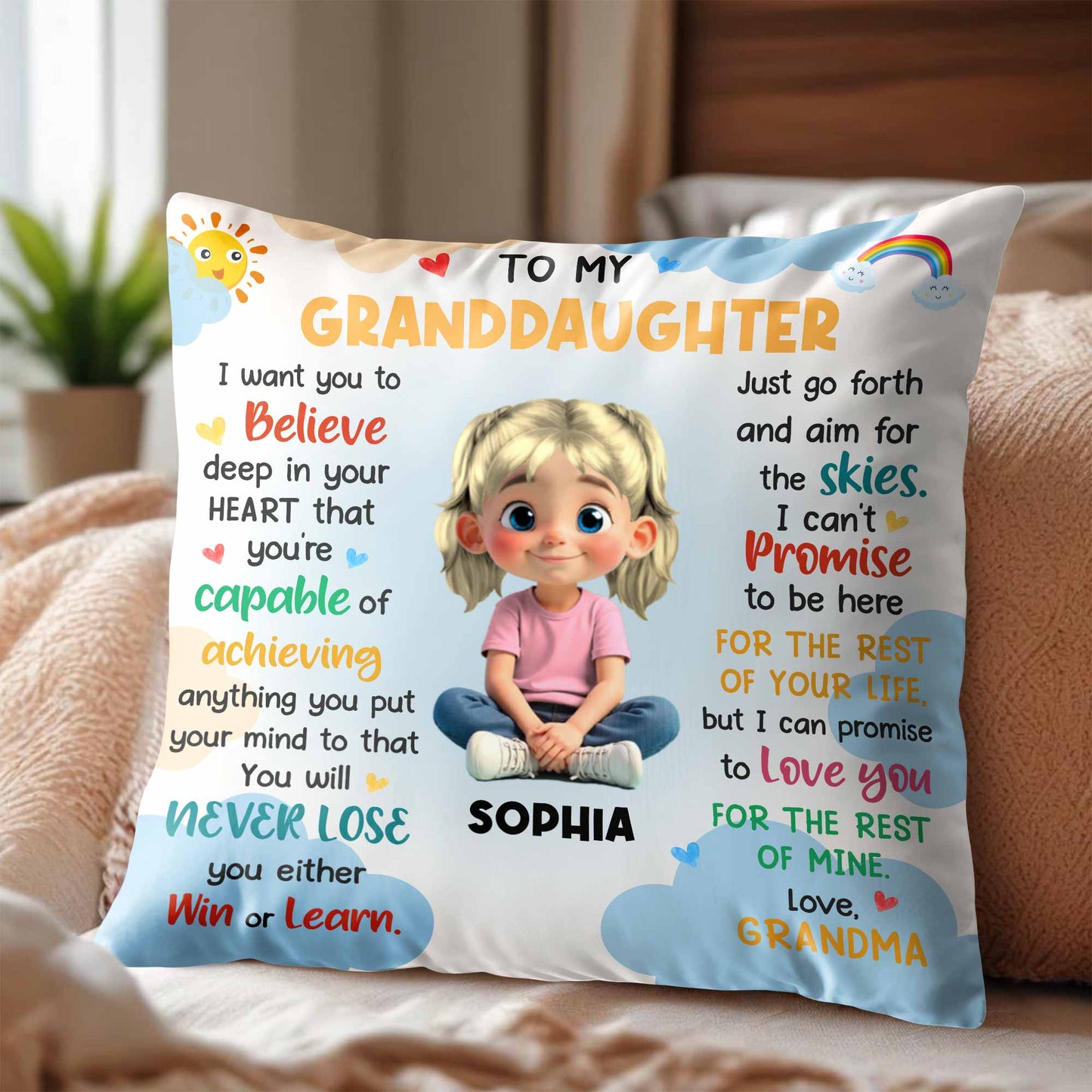 To My Granddaughter, Believe In Your Heart, Girl With Hearts And Rainbow