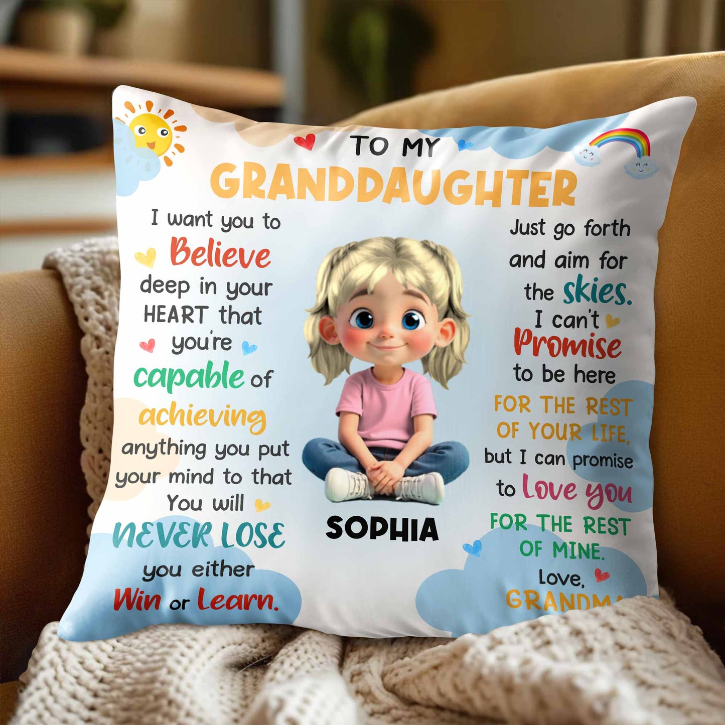 To My Granddaughter, Believe In Your Heart, Girl With Hearts And Rainbow