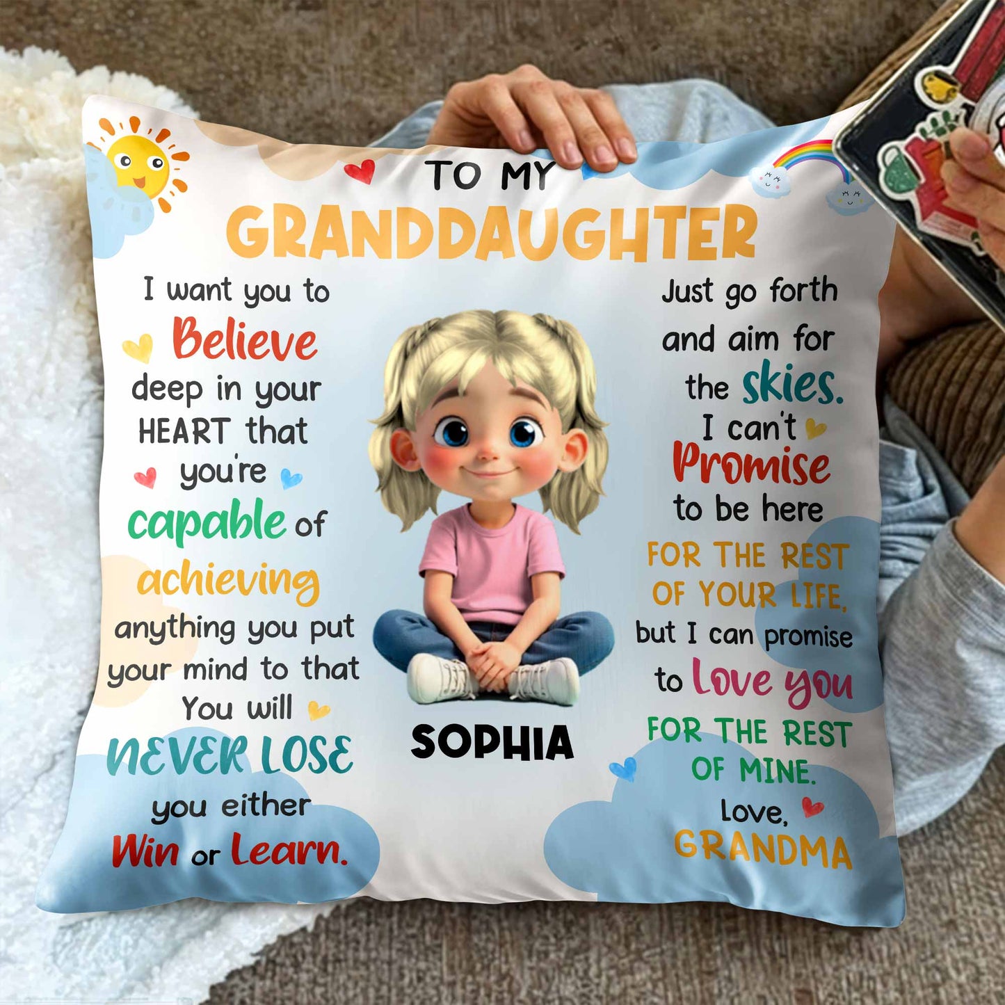 To My Granddaughter, Believe In Your Heart, Girl With Hearts And Rainbow