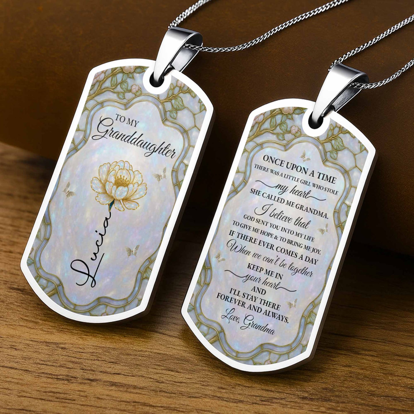To My Granddaughter Flower And Butterfly Necklace