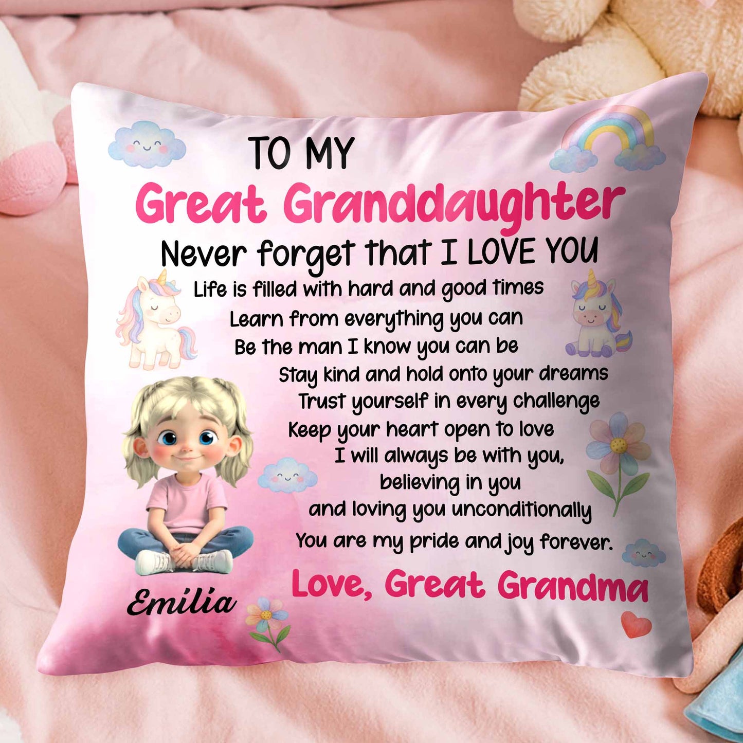 To My Great Granddaughter, Trust Yourself - Personalized Custom Pillow, Insert Included - GDT386_PLW