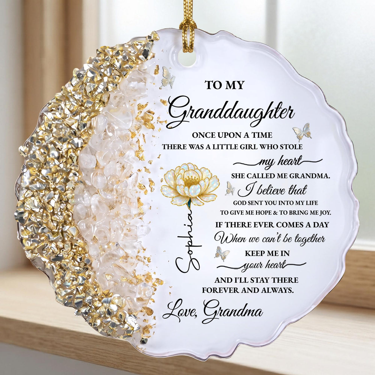 To My Granddaughter Once Upon A Time Flower and Butterflies Resin Ornament - Personalized Resin Ornament - GDT389_RESIO