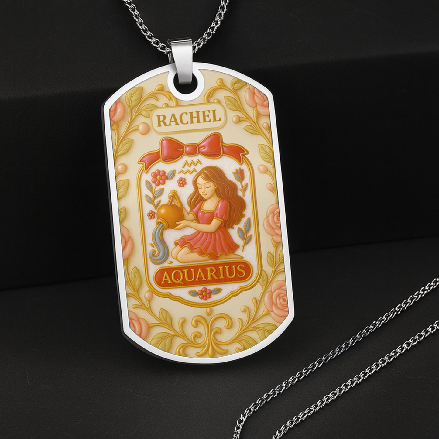 To My Granddaughter, Stay Strong, Floral Patterns - Personalized Custom Dog Tag Necklace - GDT415_DTNECK