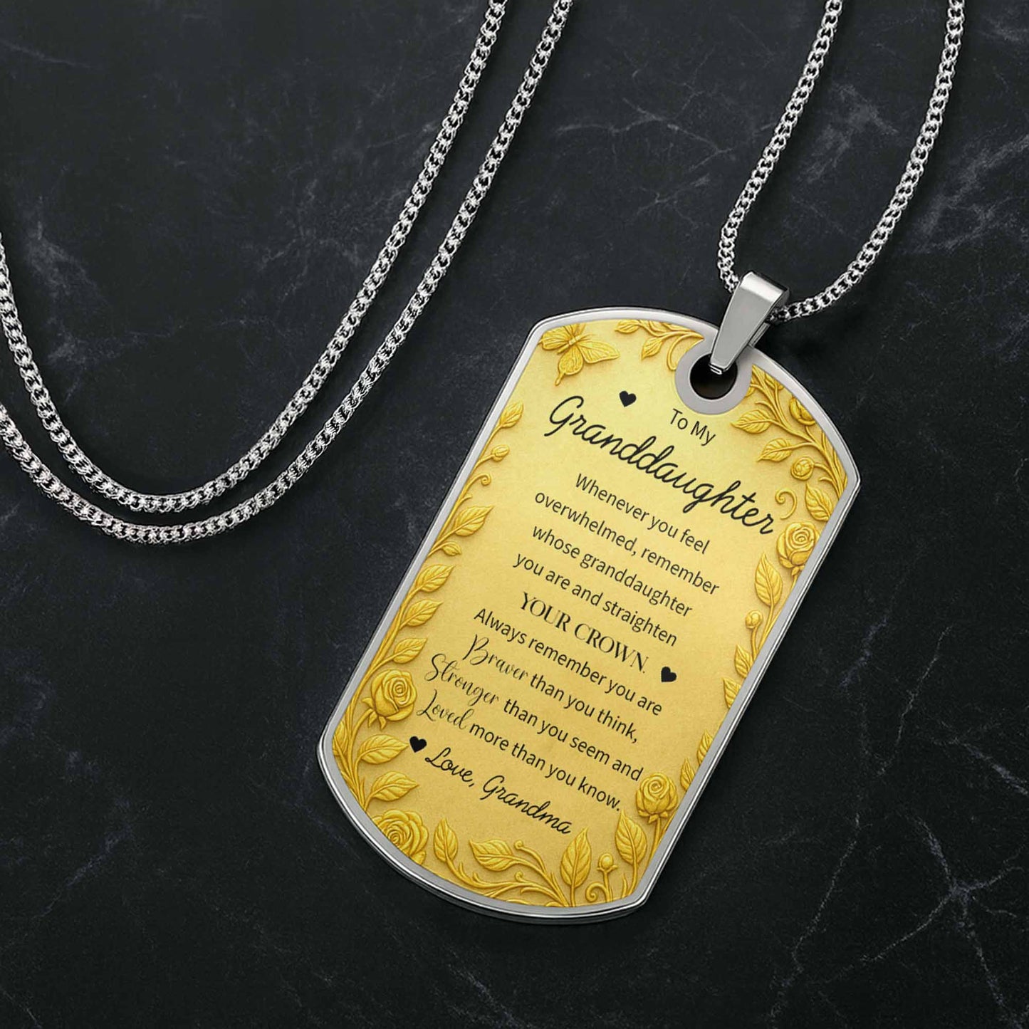 Custom Flower and Name Dog Tag Necklace - Personalized Custom Dog Tag Necklace - GDT426_DTNECK