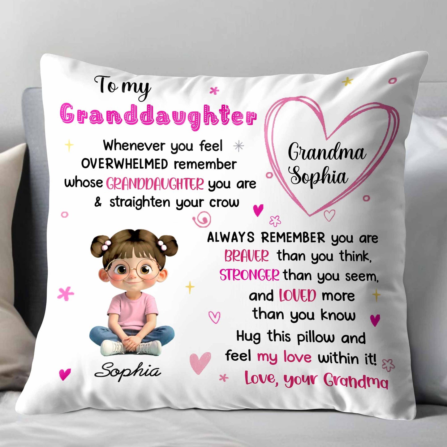 To My Granddaughter, Feel My Love, Heart and Cartoon Girl