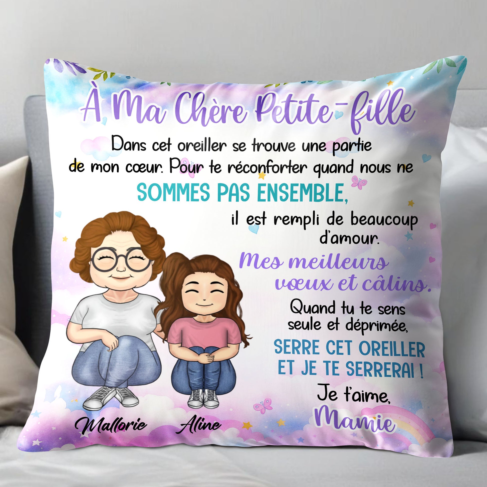 À Ma Chère Petite-Fille, Pillow With Grandmother And Granddaughter