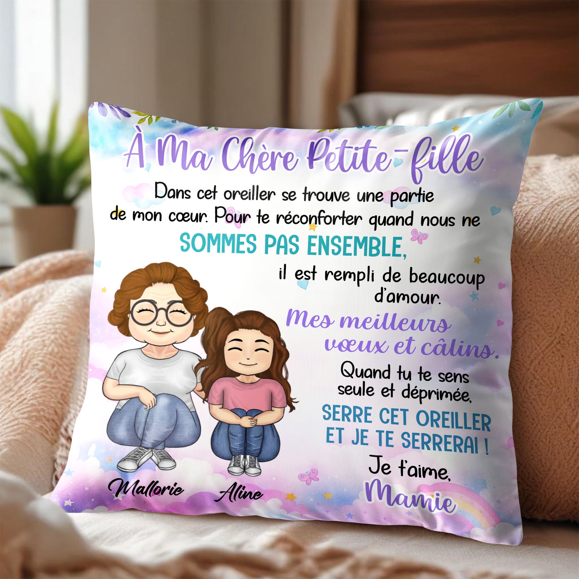 À Ma Chère Petite-Fille, Pillow With Grandmother And Granddaughter