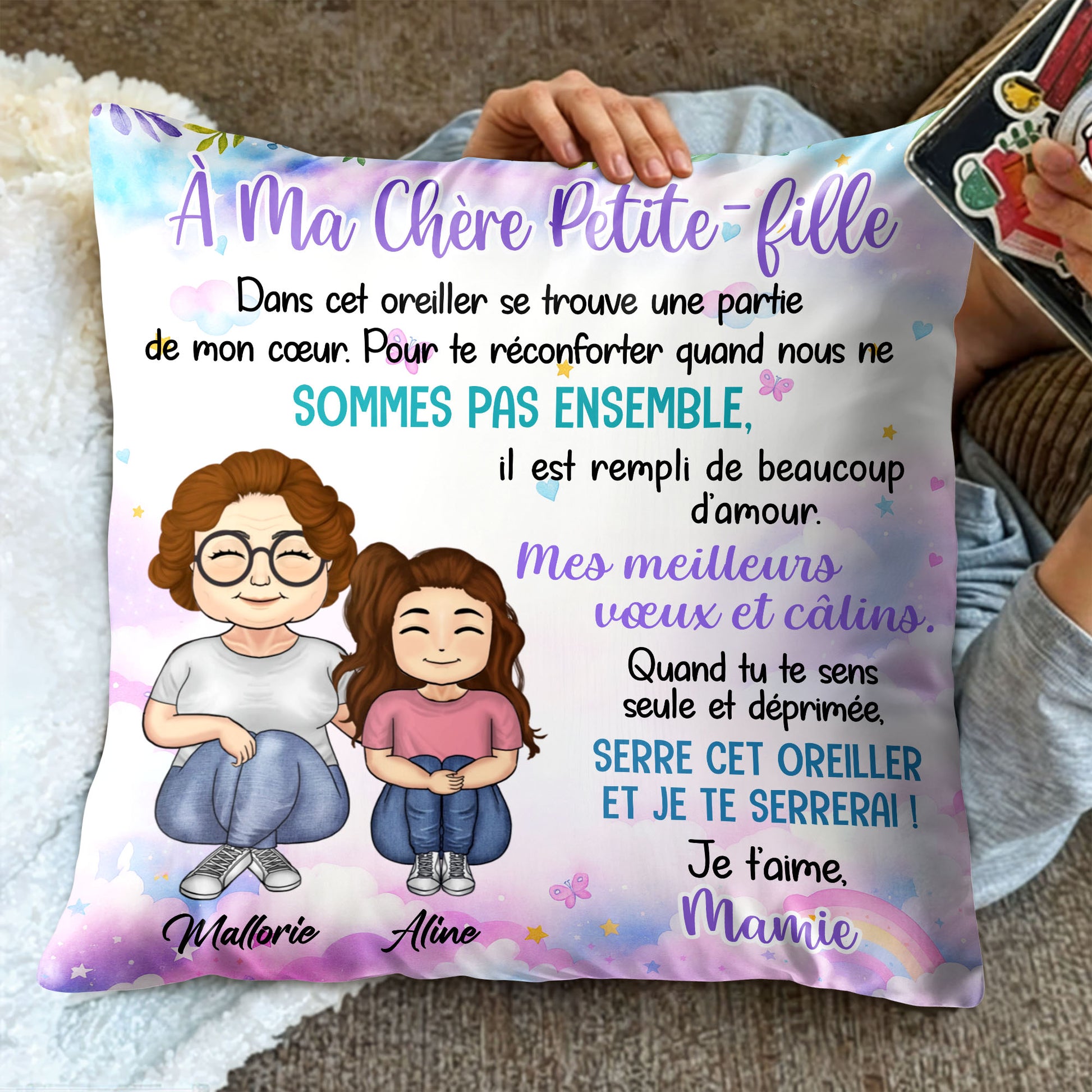 À Ma Chère Petite-Fille, Pillow With Grandmother And Granddaughter