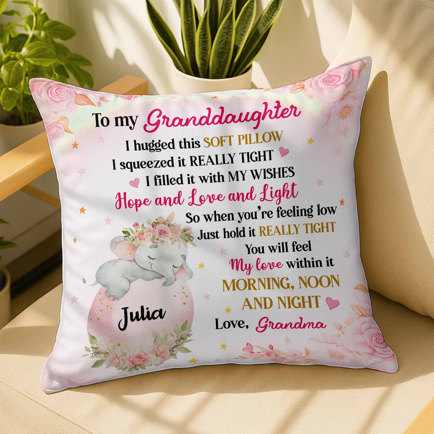 To My Granddaughter, Unicorn And Flowers Pillow - Personalized Custom Pillow, Insert Included - GDT449_PLW